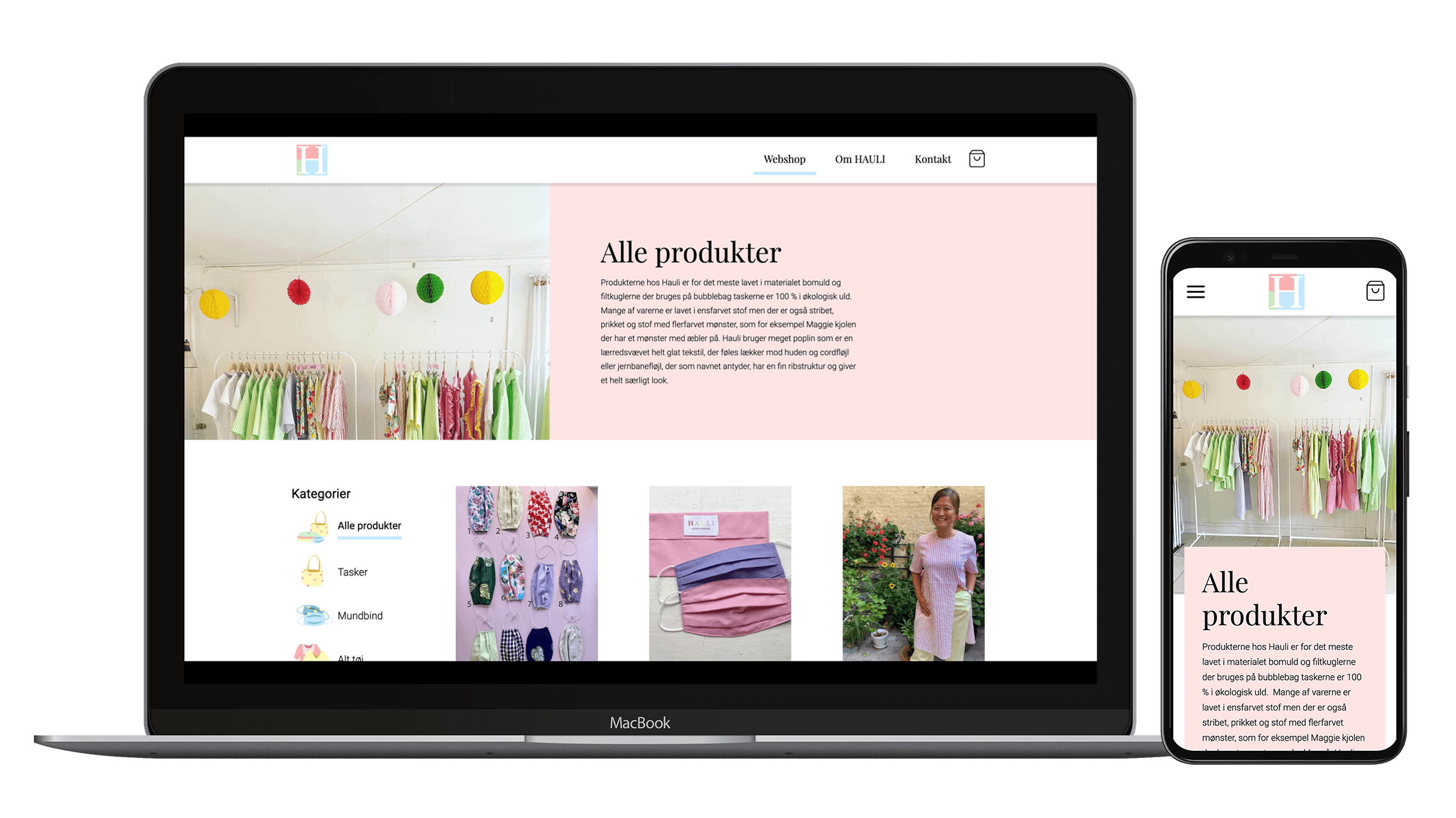 Mockup af projektet vist på både desktop og mobil
