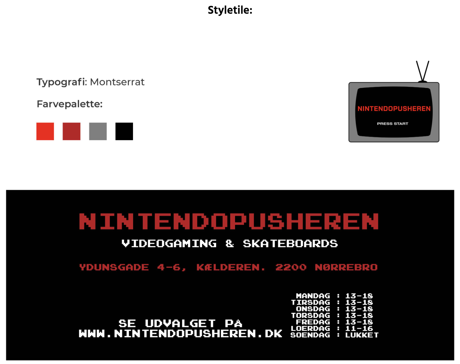 Styletile for hjemmesiden før redesign